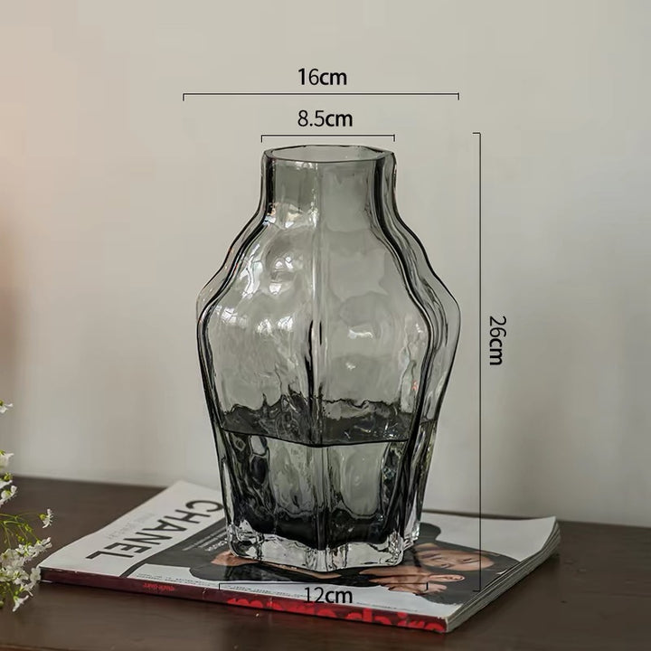 Tall Ribbed Art Glass Flower Vase Centerpiece