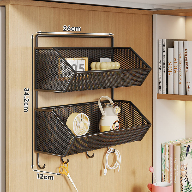 Wall-Mounted Rustproof Metal Mesh Storage Basket with Slim Hanging Rail