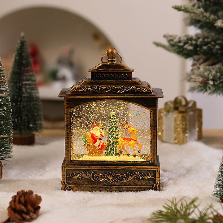 Nostalgic Christmas lantern with moving snowfall scene