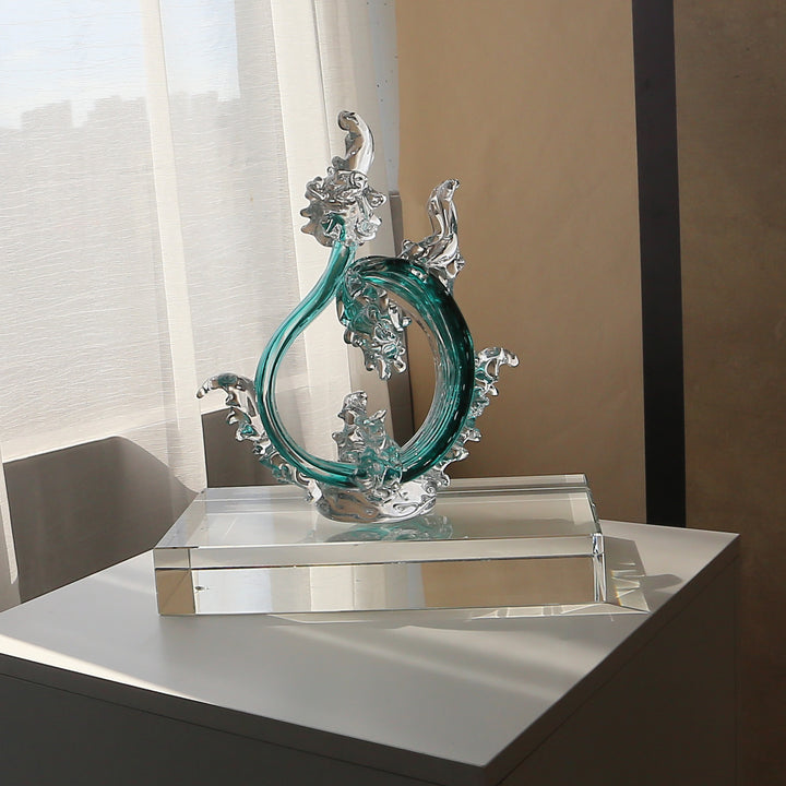 Hand-Blown Art Glass Decorative Centerpiece Sculpture with Ornate Loop Form