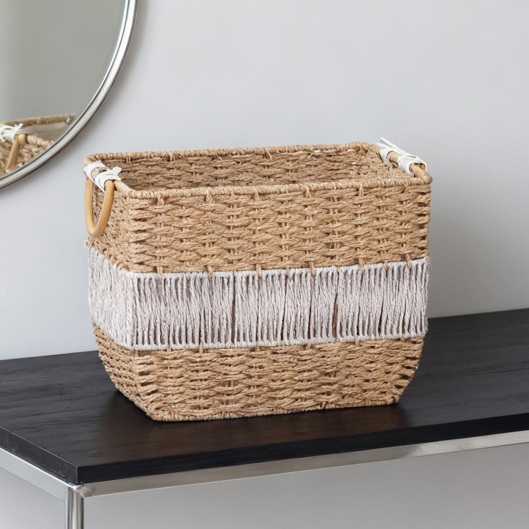 Handmade storage basket with fringes