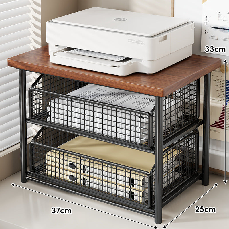 Compact Elevated Printer Stand with Under-Storage Wire Basket