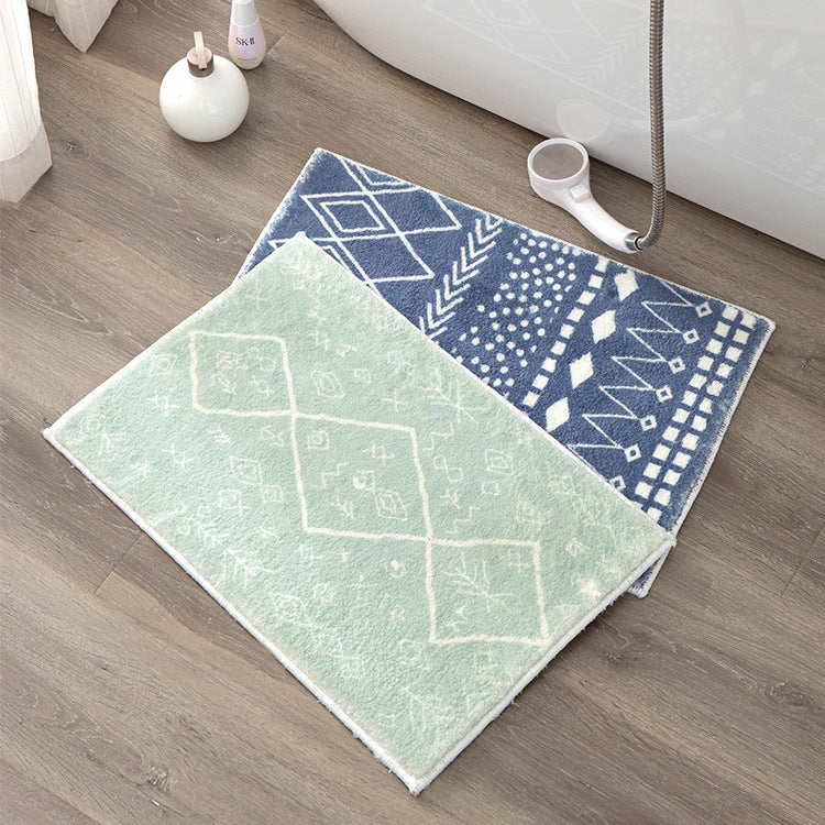 Soft high-pile bath mat rug with Berber-inspired diamond pattern