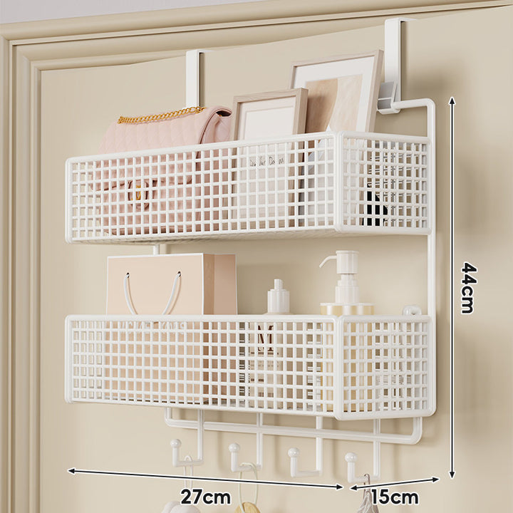 Over-Door Double-Tier Grid Hanging Storage Basket