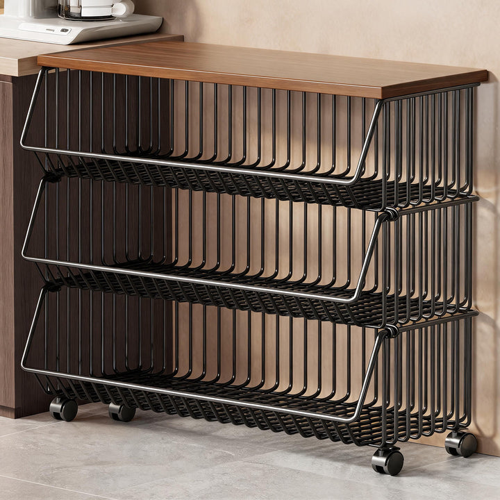 Multi-Tier Rolling Kitchen Fruit and Vegetable Storage Cart with Wood Top