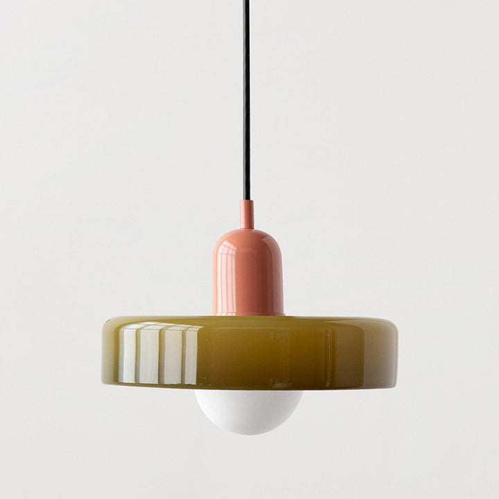 Minimalistic ceramic pendant lamp with layered bell shade