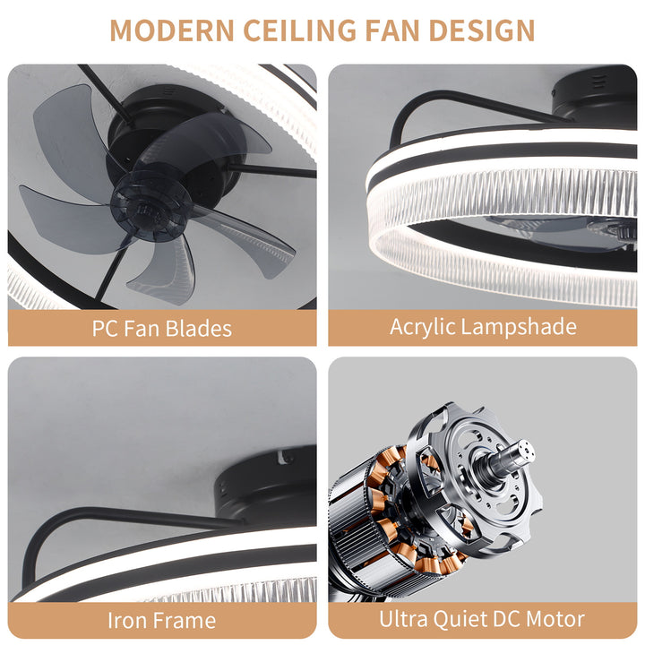 Modern smart ceiling fan with integrated LED light
