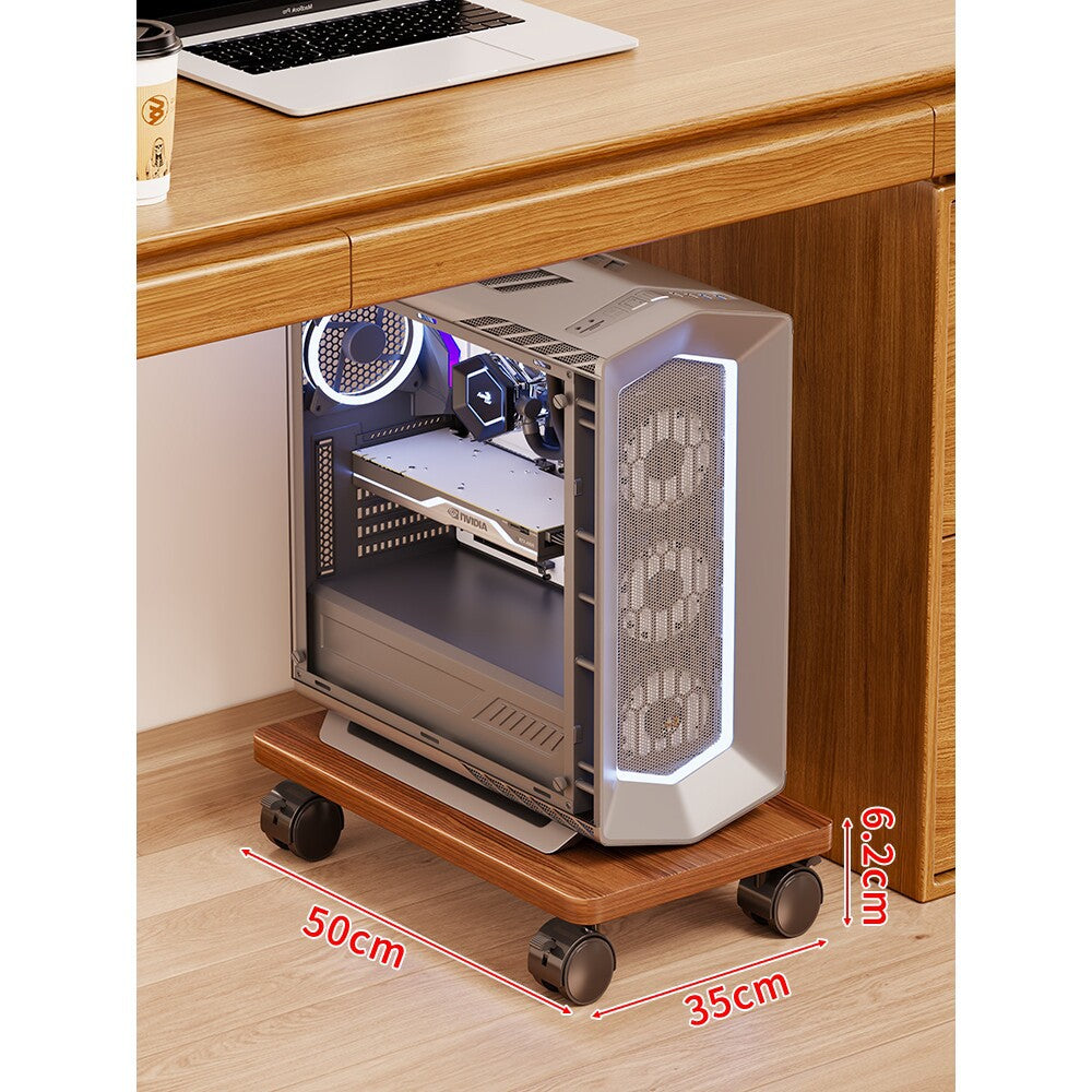 Mobile Under-Desk PC Case Pedestal with Low-Profile Ventilated Platform and Locking Swivel Wheels