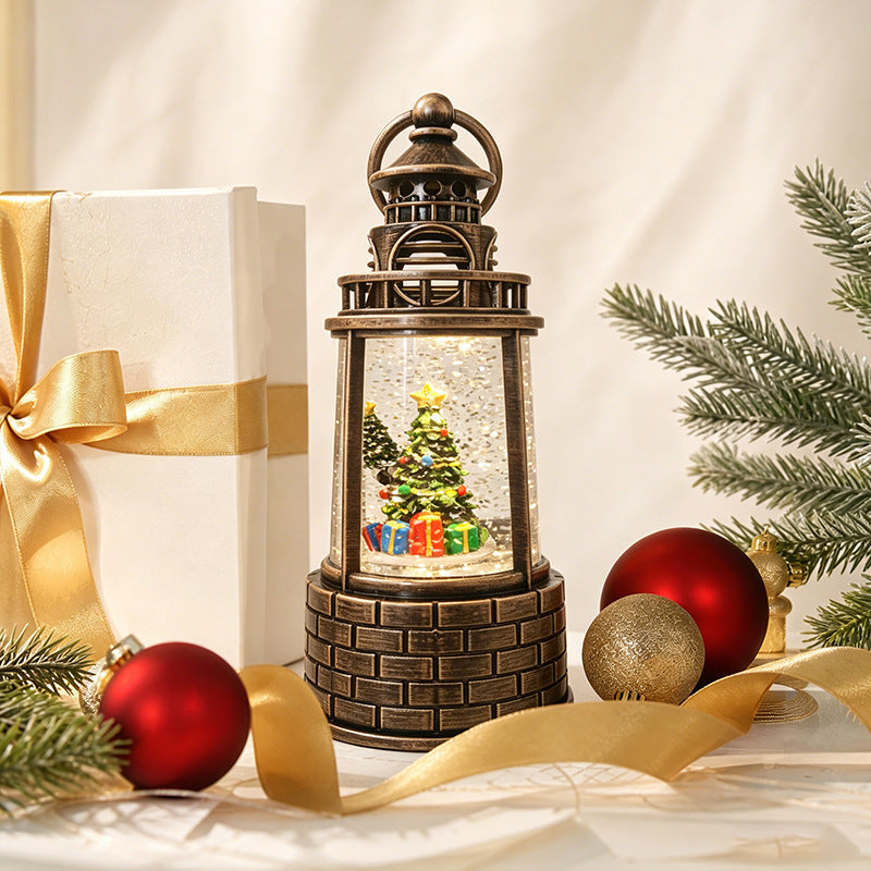 Nostalgic snow lantern with moving snowman scene