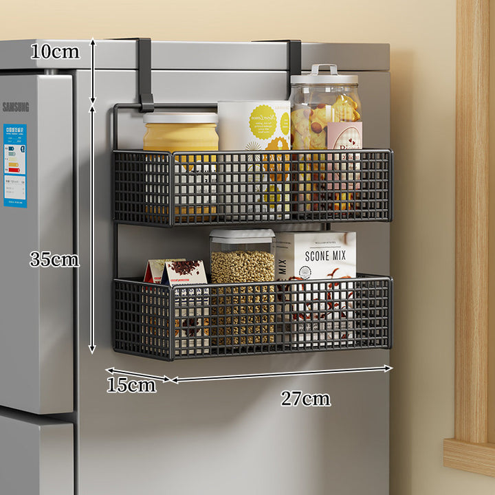 Over-Door Two Tier Metal Mesh Hanging Kitchen Storage Basket Organizer with Hooks