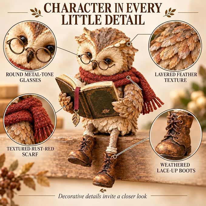 Decorative owl with book and scarf