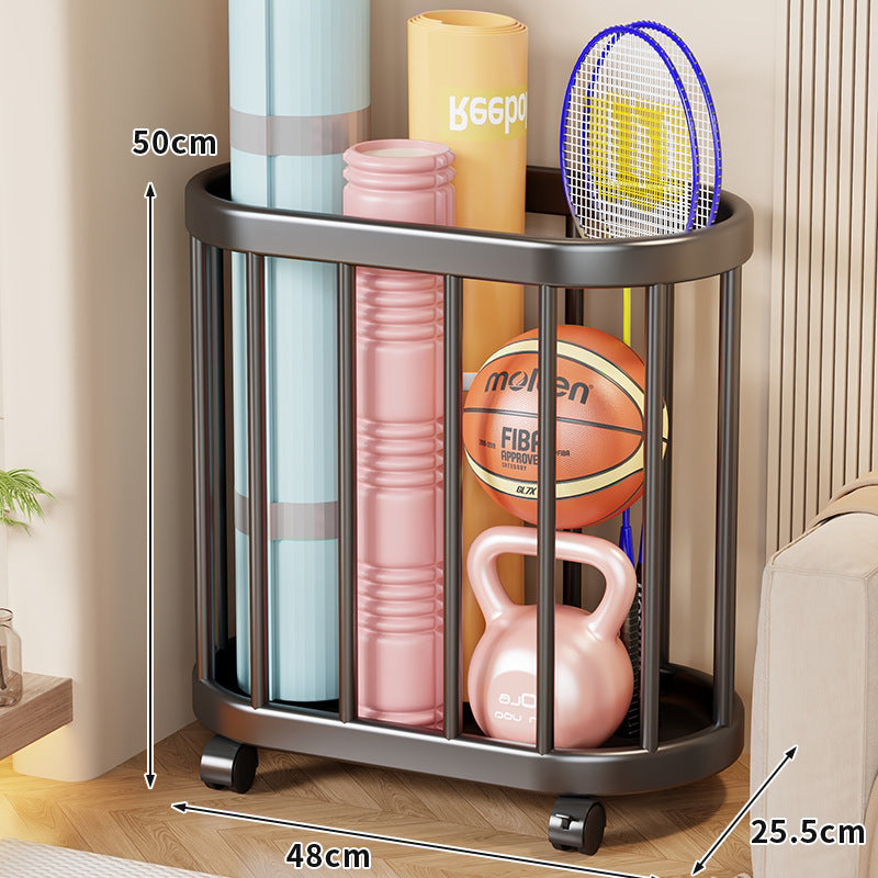 Vertical Rolling Sports Gear Storage Organizer with Cylindrical Metal Bar Frame and Casters
