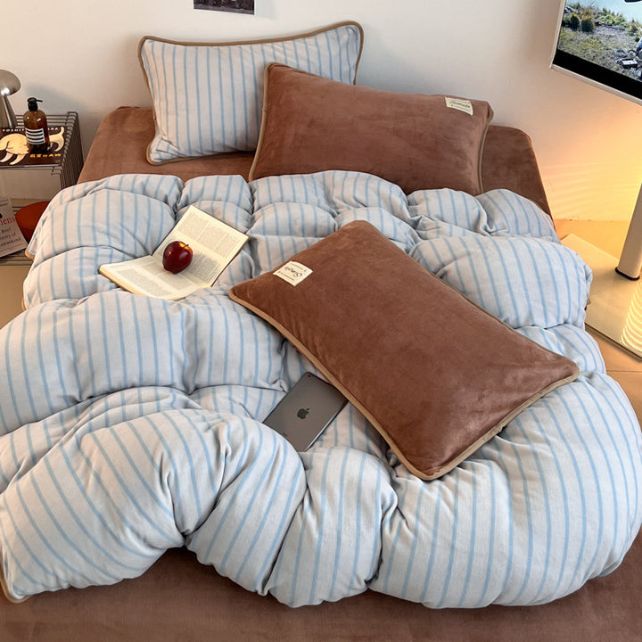 Soft Striped Plush Comforter Set
