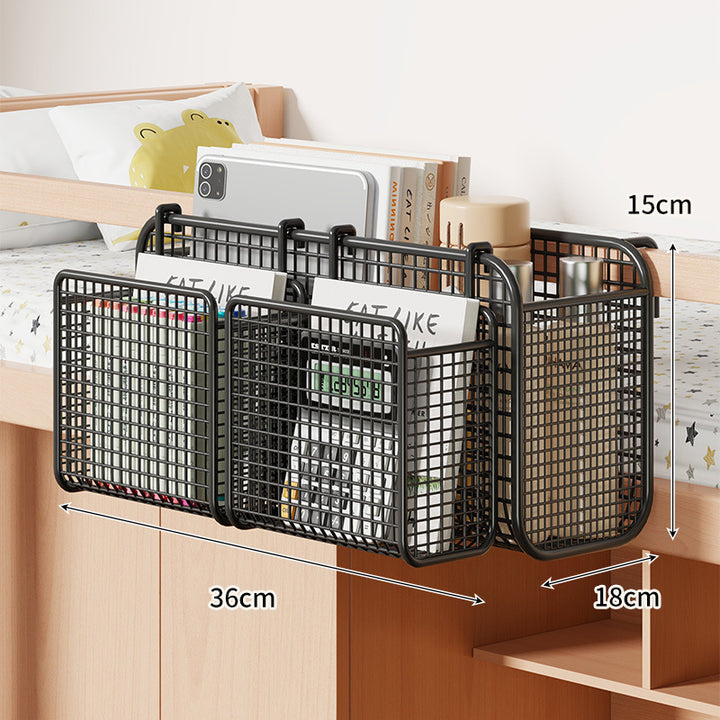 Over-Bed Three-Compartment Metal Mesh Hanging Bedside Organizer Caddy