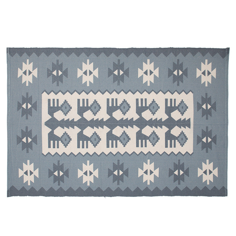 Flat woven washable table runner made of easy-care cotton-polyester blend with Moroccan ornament pattern