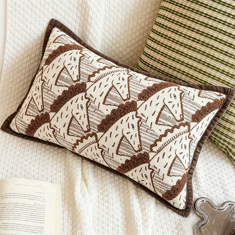 Equestrian-Themed Decorative Lumbar Pillow