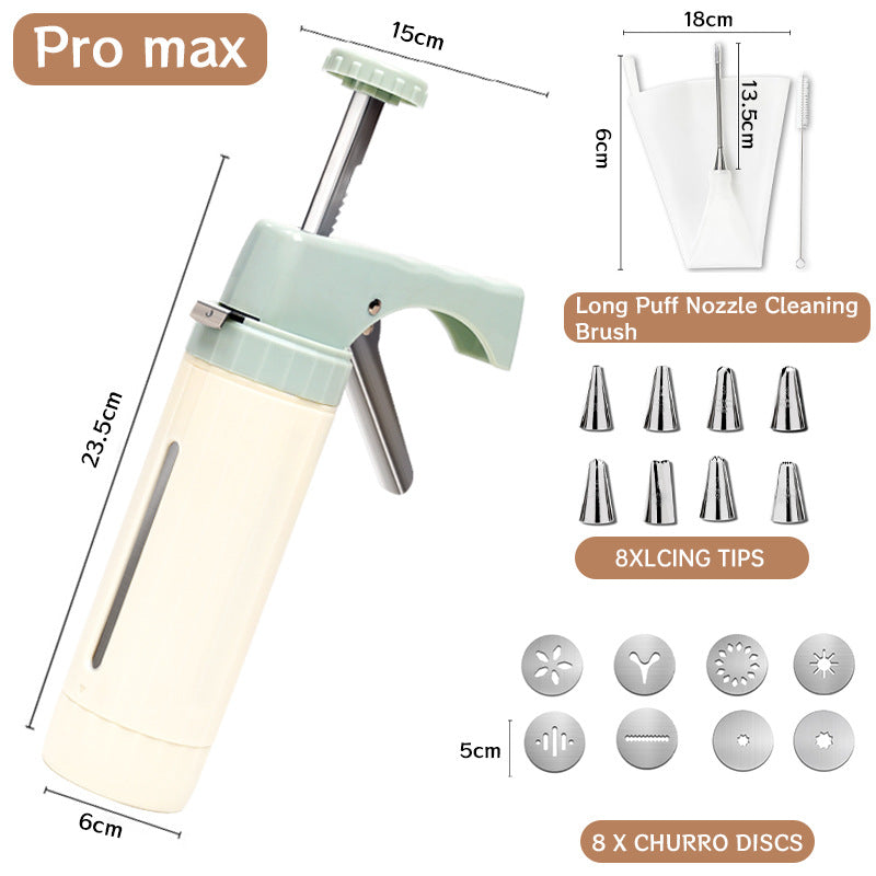 Handheld Cookie Press and Churro Maker with Assorted Piping Discs and Stainless Nozzles