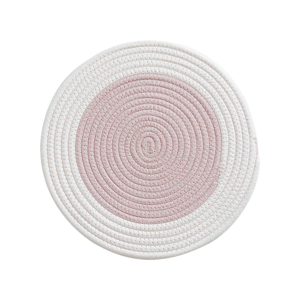 Round woven cotton braided rug for living and entrance area