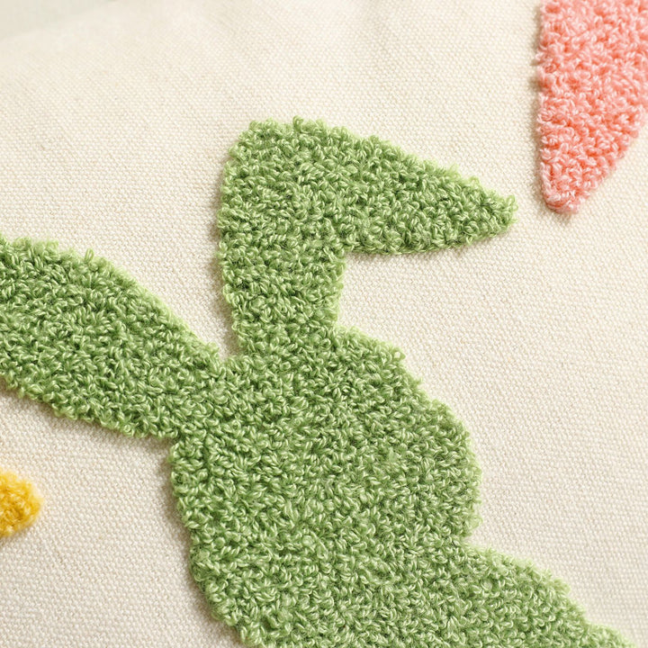 Tufted Bunny Appliqué Lumbar Throw Pillow Cover with Pom-Pom Tail