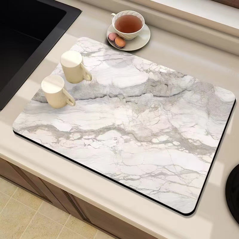 Marble-Inspired Kitchen Counter Mat