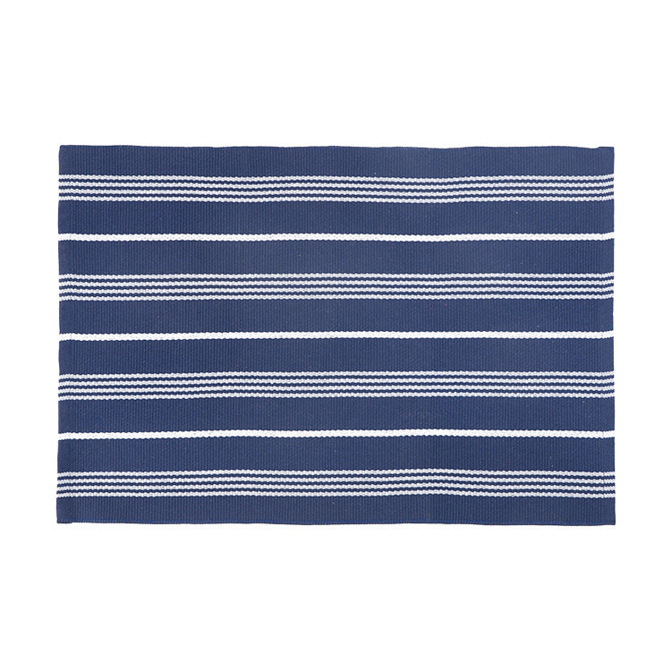 Striped Flat-Woven Cotton Rug in Kilim Style