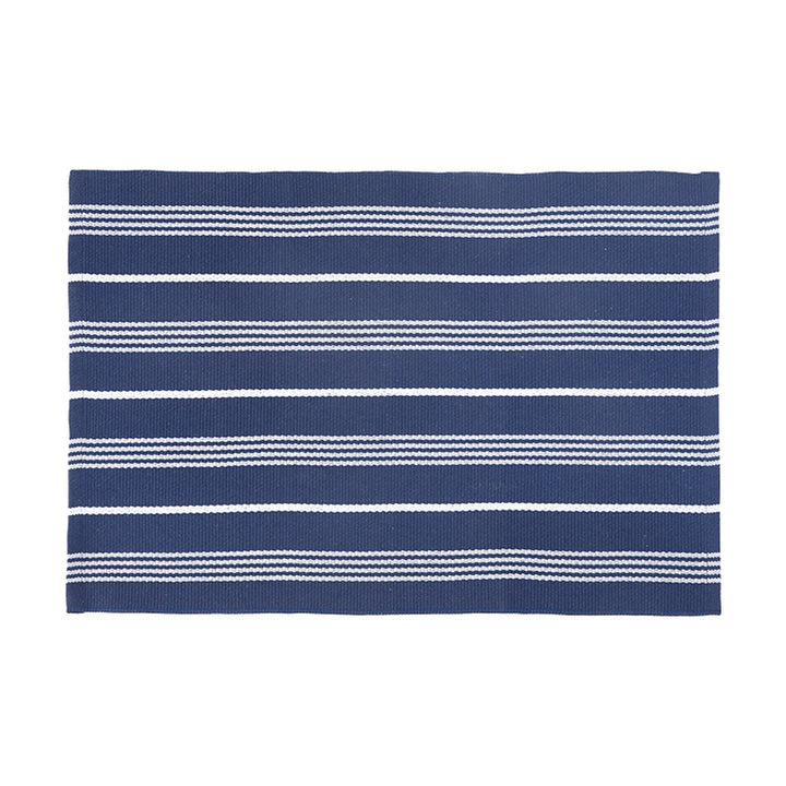 Modern flat-weave area rug with contrasting stripes and non-slip underside