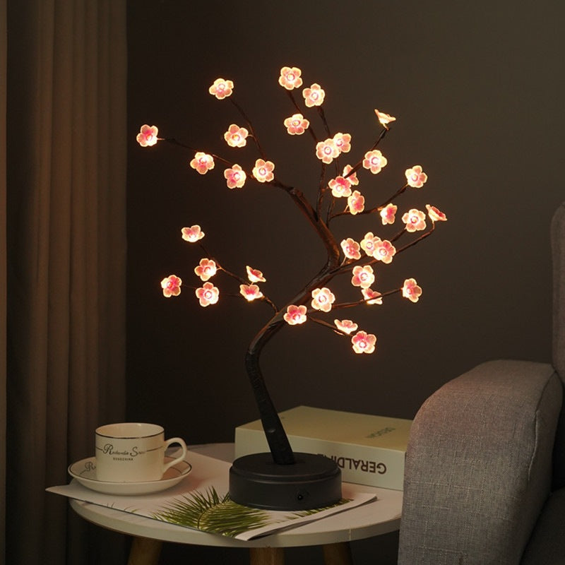 Star-decorated LED branch table lamp with warm micro dimmable lights