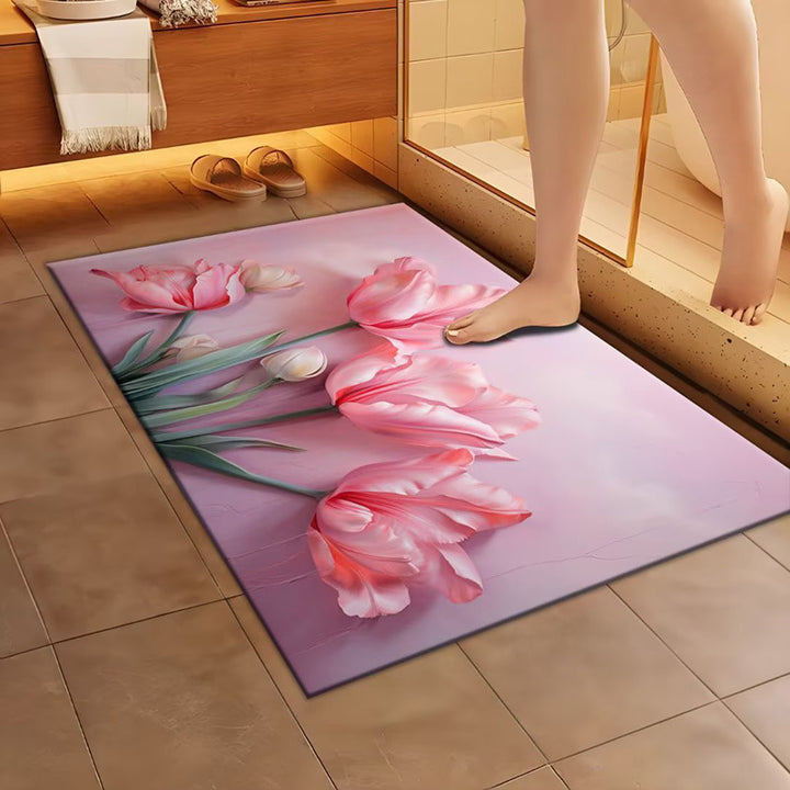 Artistic Floral Design Bath Mat