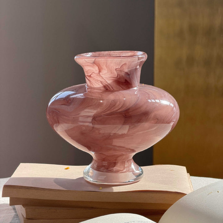 Mini Hand-Blown Swirled Glass Bulb Vase with Pedestal Base