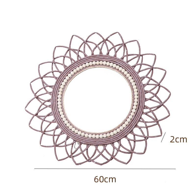 Decorative wall mirror with rattan frame