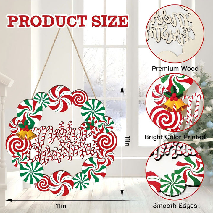 Decorative wooden sign with winter motifs