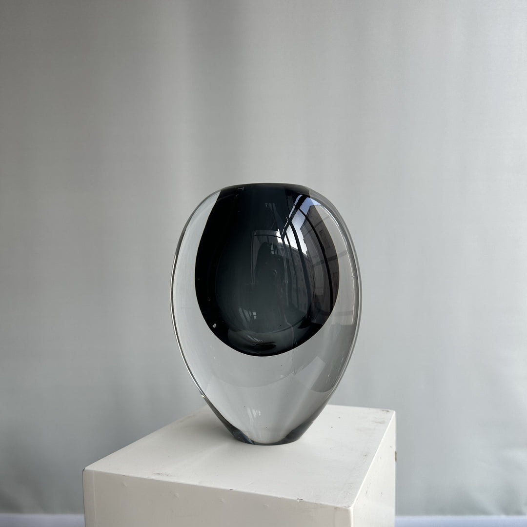 Double-Layer Hand-Blown Sculptural Glass Bud Vase with Encased Bubble Core