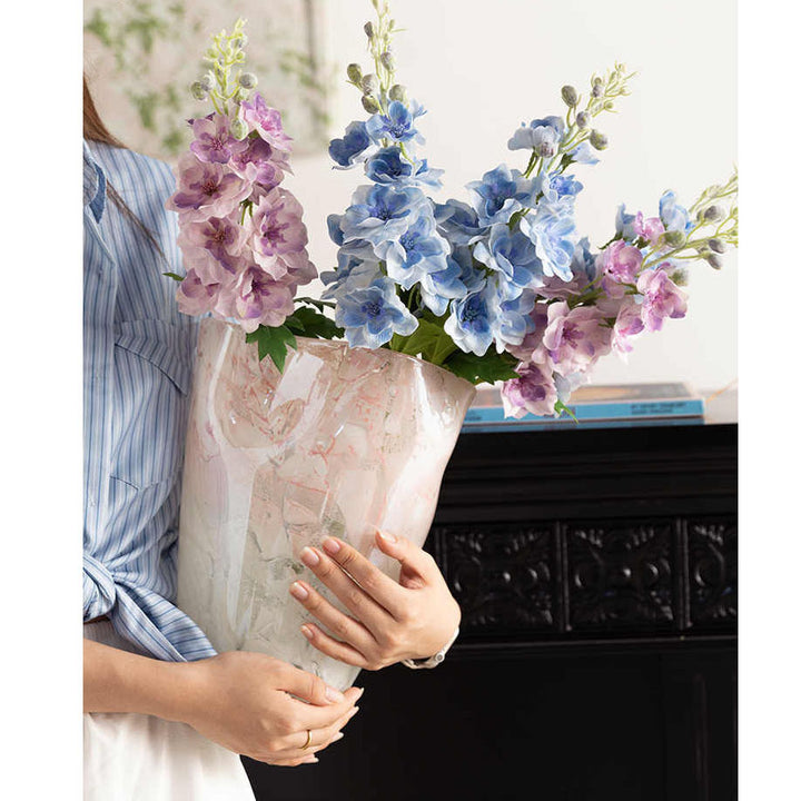Sculptural Hand-Blown Marble-Effect Tapered Glass Vase