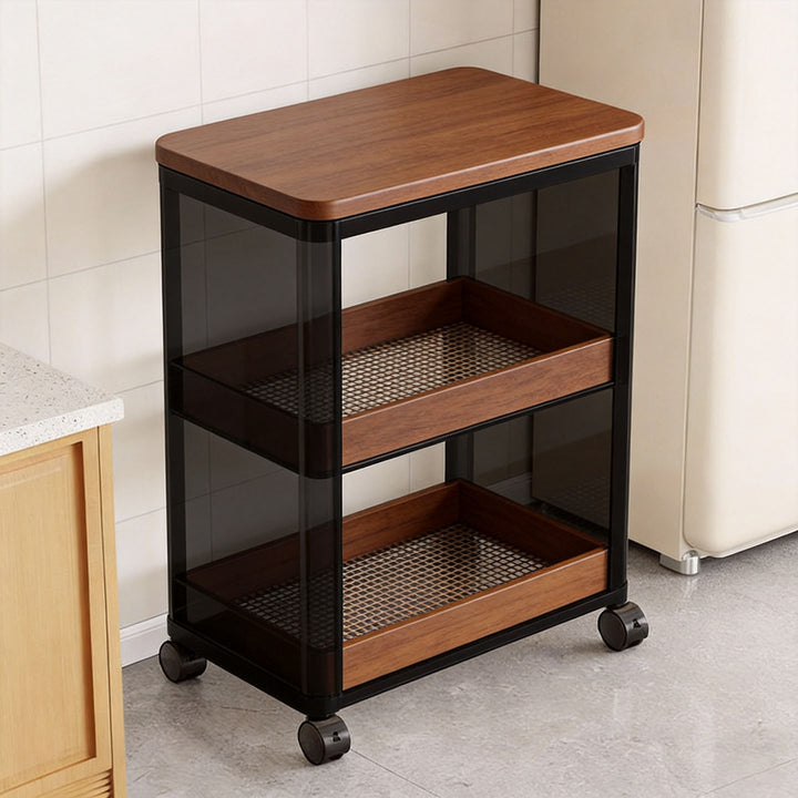 Rolling Kitchen Appliance Stand with Bamboo Top and Ventilated Mesh Shelves