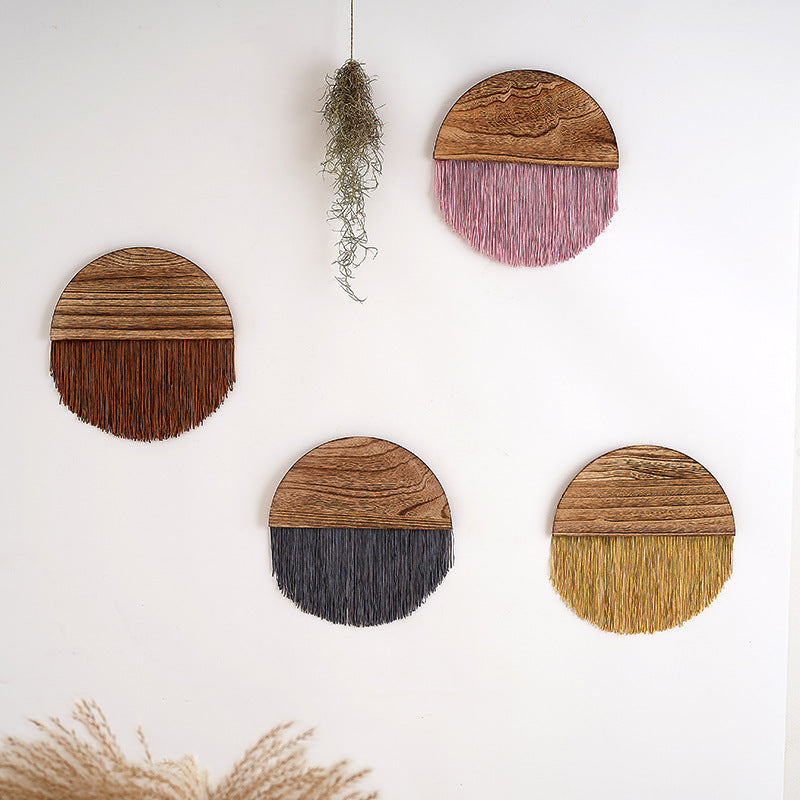 Macrame Wall Decor with Wooden Base