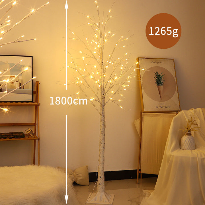LED birch floor lamp with warm fairy lights and flexible branch arms