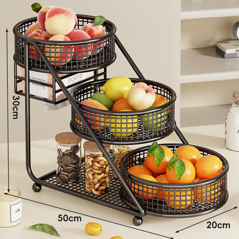 Three-Tier Angled Metal Mesh Countertop Fruit and Produce Organizer