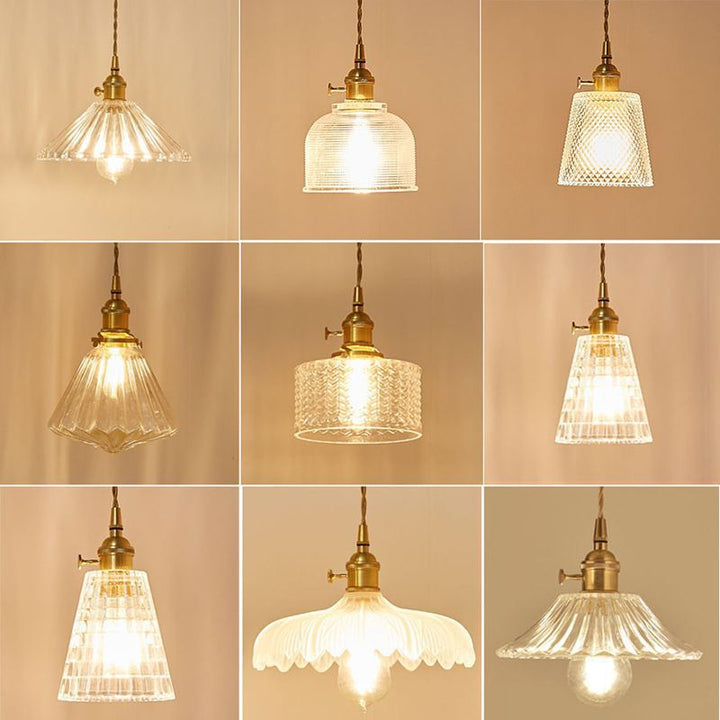 Fluted Glass Pendant Lamp with Vintage Brass Socket