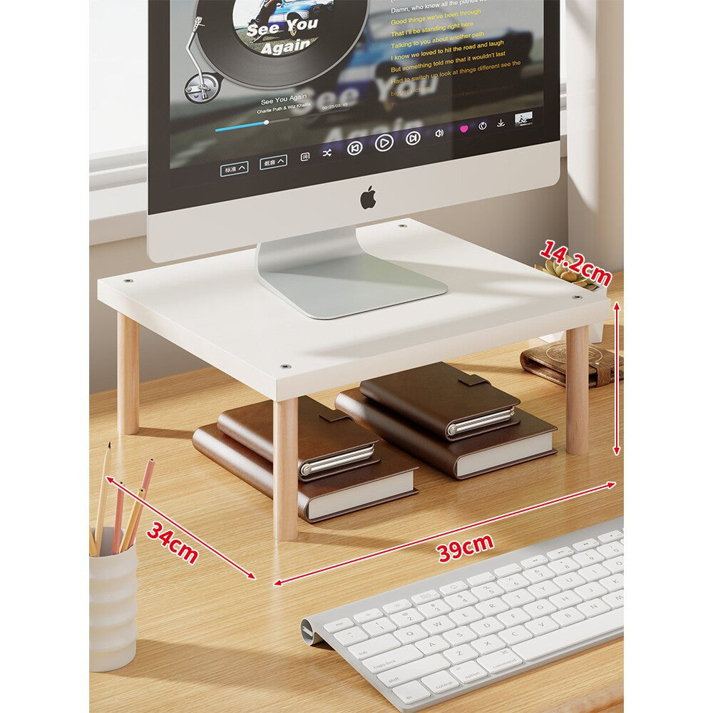 Elevated Wooden-Leg Monitor Riser with Under-Shelf Storage