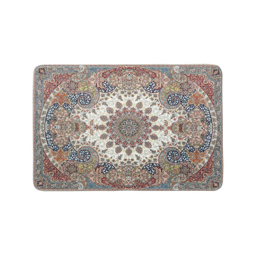 Oriental rug in Persian medallion style, machine-knotted short pile rug