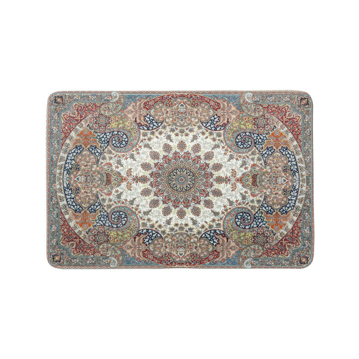 Oriental rug in Persian medallion style, machine-knotted short pile rug