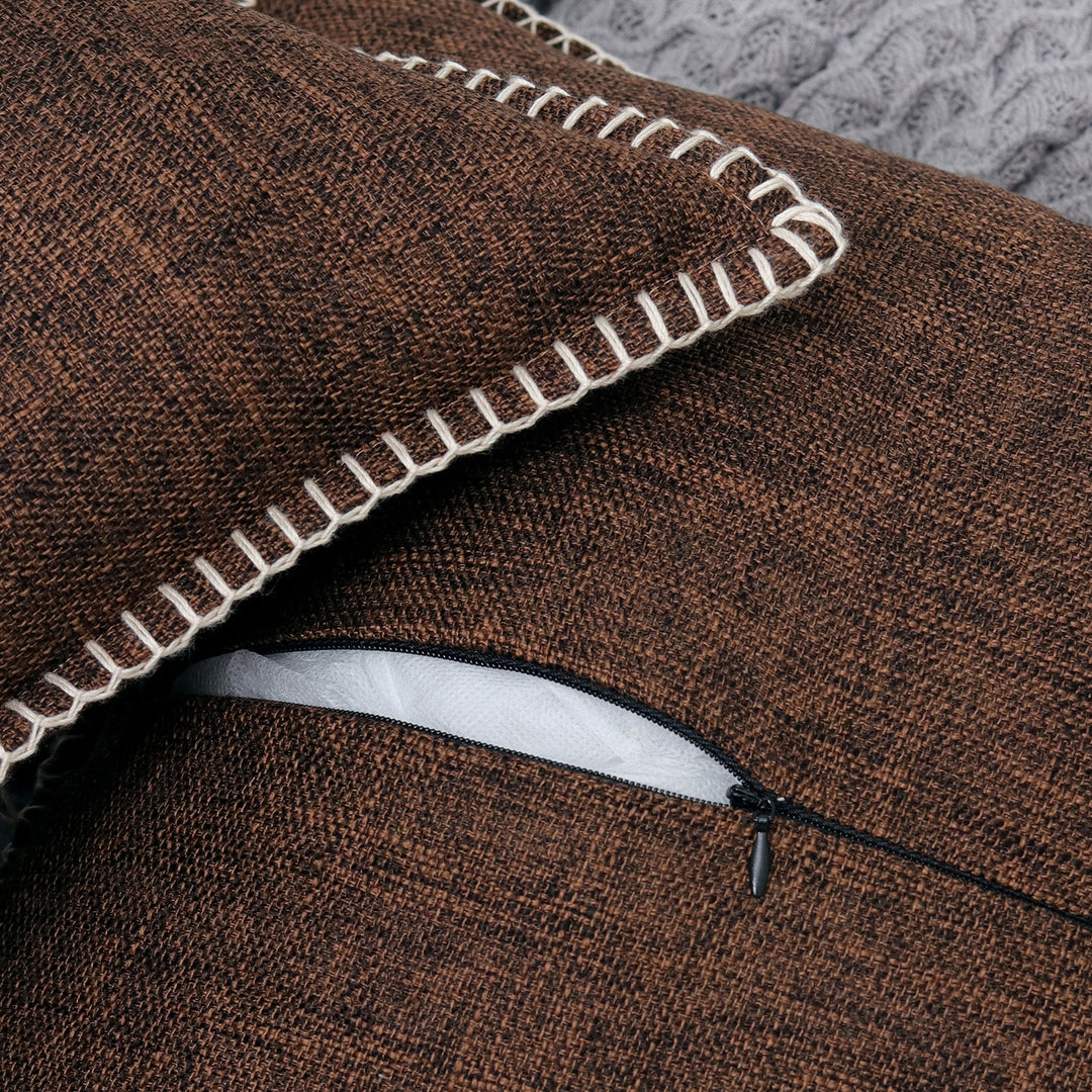 Textured Linen-Blend Square Throw Pillow Cover with Contrast Whipstitch Edge