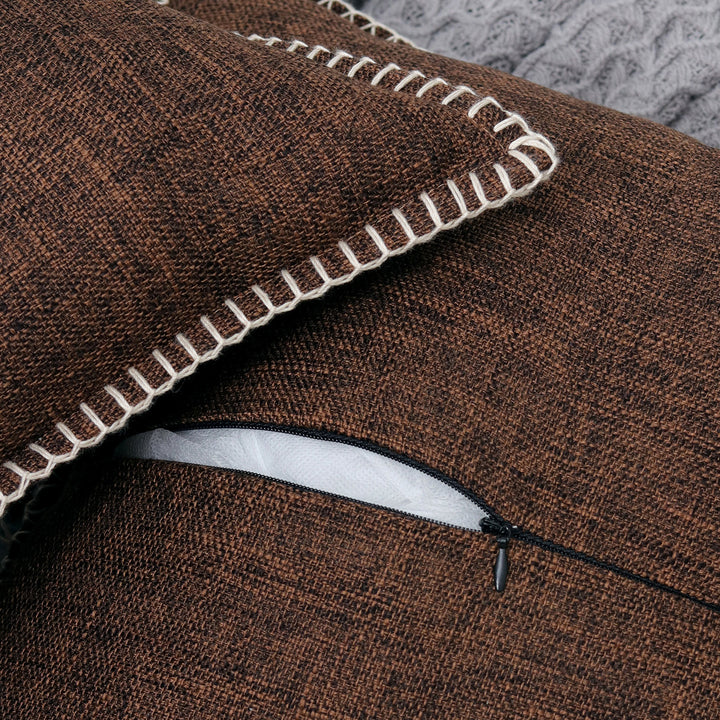 Textured Linen-Blend Square Throw Pillow Cover with Contrast Whipstitch Edge