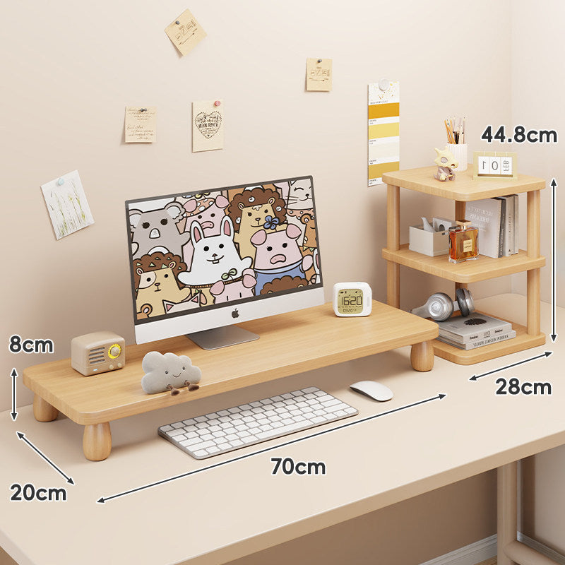 Solid Wood Low-Profile Monitor and Display Riser with Rounded Peg Legs and Keyboard Slide-Out Space