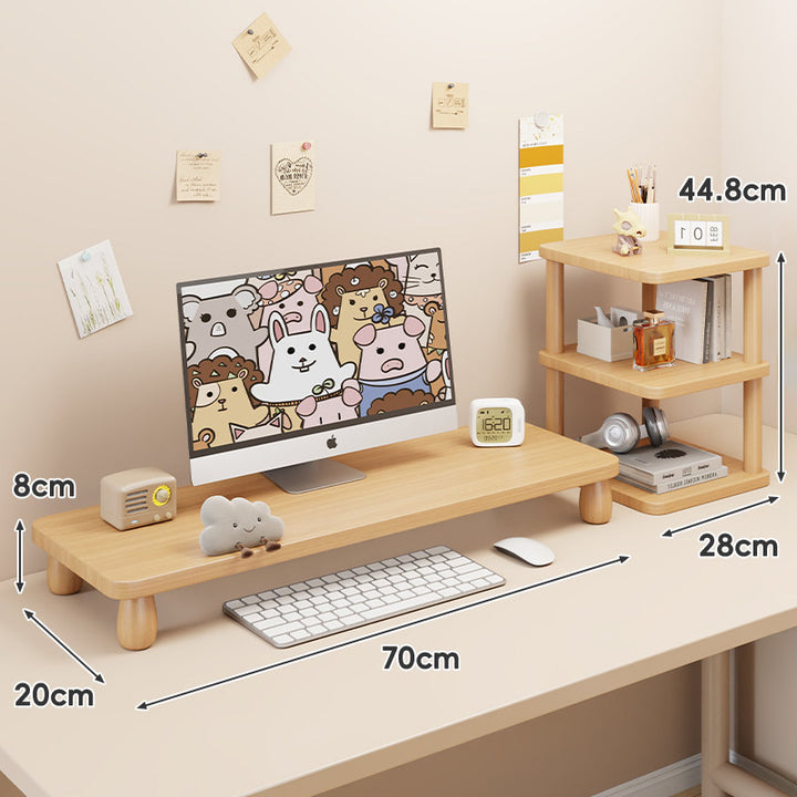 Solid Wood Low-Profile Monitor and Display Riser with Rounded Peg Legs and Keyboard Slide-Out Space