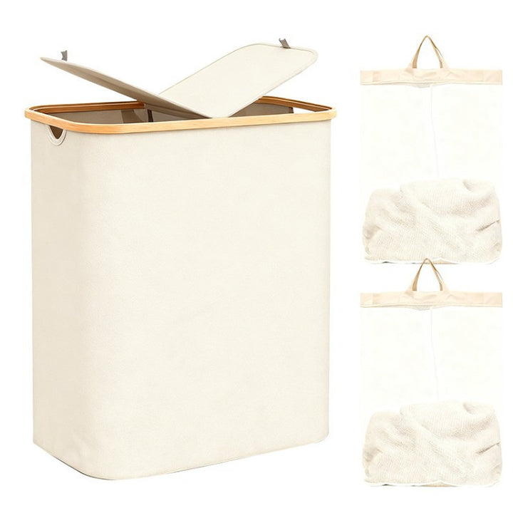 Laundry separation system with bamboo lid and multiple compartments