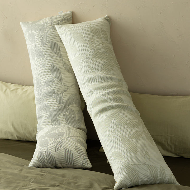 Extra-long comfort lumbar pillow with breathable jacquard cover