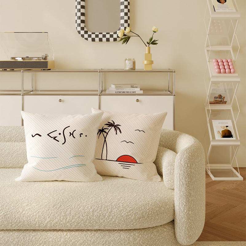 Decorative Square Linen-Texture Abstract Sketch Throw Pillow Cover