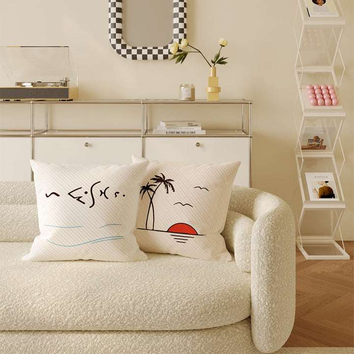 Decorative Square Linen-Texture Abstract Sketch Throw Pillow Cover