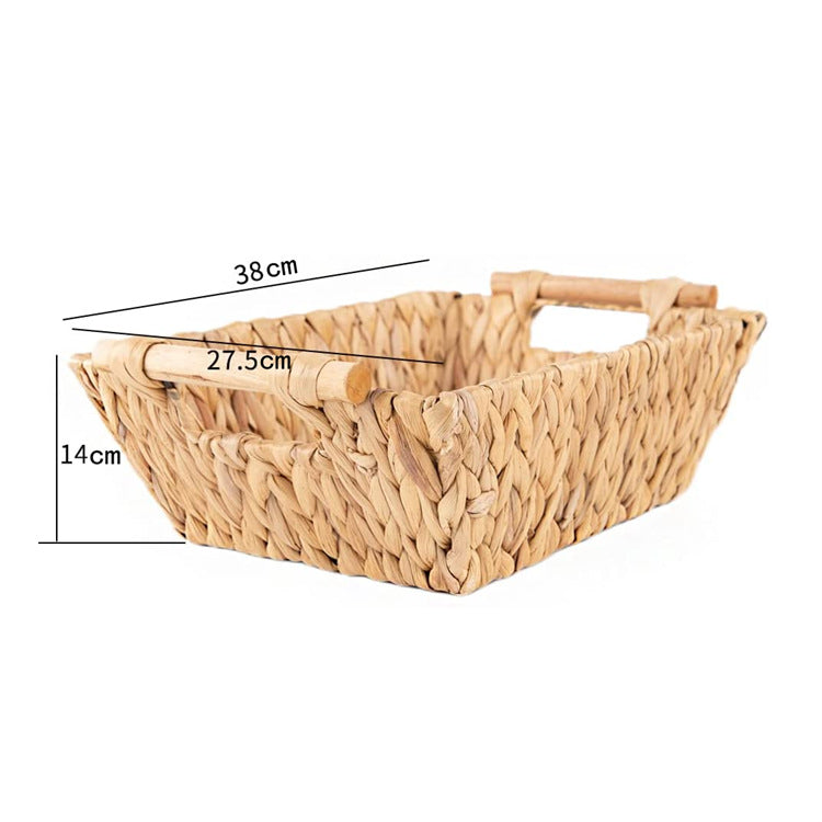 Braided storage basket with wooden handles